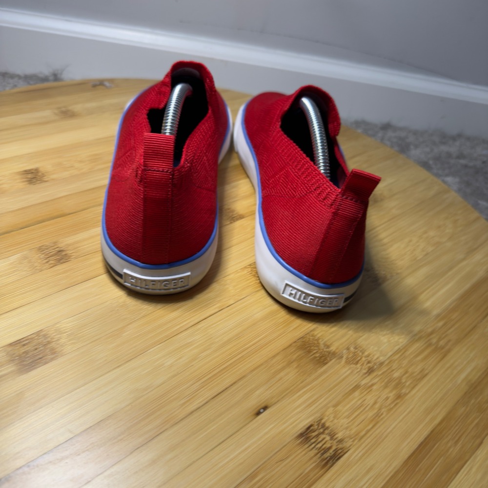 Tommy Hilfiger Womens Red Knit Monogram Slip On Sneakers Script Logo Low Top - Picture 5 of 11
